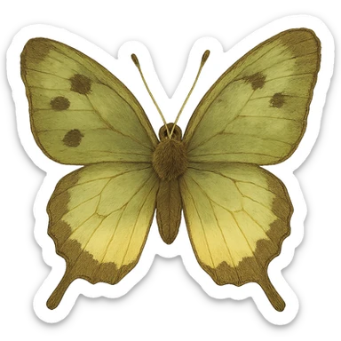 realistic whimsical green, brown and cream butterfly, natural colors, soft, fairy-like atmosphere, no background, square size sticker