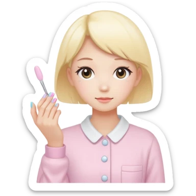 Minimalist kawaii female nail artist, standing alone, simple and clean design, pastel colors, delicate and charming, high-resolution, single subject only sticker