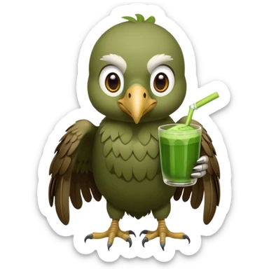 A cute vulture holding a matcha sticker