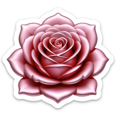 A rose emoji made of liquid silver metal, smooth metallic petals, reflective chrome surface, soft gradients, elegant shape, minimalistic iOS emoji style, centered, clean white background, realistic highlights, no text sticker