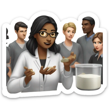 White woman with straight black hair cooking a soufflé while teaching a graduate class sticker