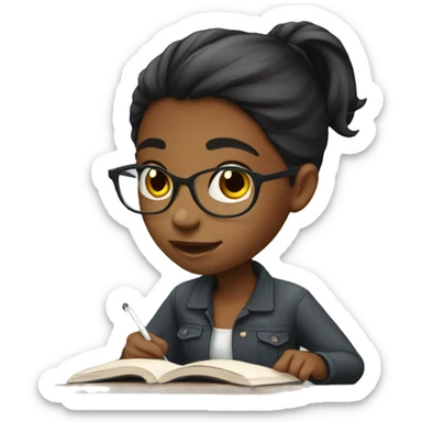 young black female student with straight hair studying sticker