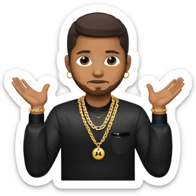 Usher with dark brown hair, black sequin dress shirt with necklace and chest out sticker