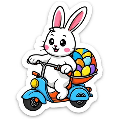 Easter bunny riding a motorcycle with Easter eggs sticker