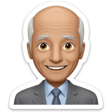 70 yr old man, almost bald, some white hair, pakistani, light grey business suit, big smile, dark brown skin, no moustache
 sticker