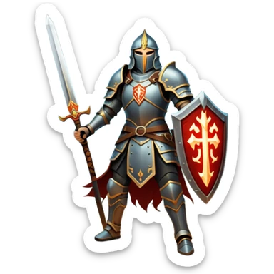 An icon representing RPG, inspired by Elden Ring. The design features a warrior in armor, holding a sword, standing in front of a mystical, dark landscape with glowing runes and a distant castle. The atmosphere evokes epic quests, exploration, and intense battles. Transparent background sticker