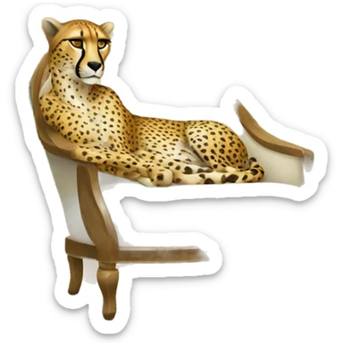 cheetah resting on a chair wearing a cucumber mask sticker