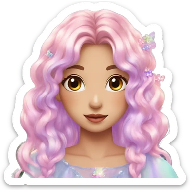 Dreamy pretty shiny colorful girl in nature pastelcore kawaii beautiful hair cottagecore jewels trending aesthetic sticker