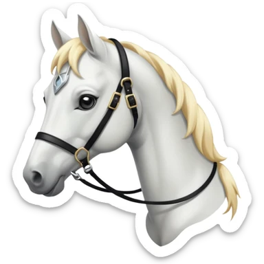 This is a cartoon-style image of a white horse with a light blond mane, wearing a black bridle, and shown in profile with a calm expression. sticker