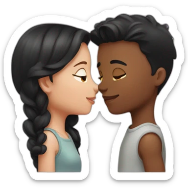 Boy with fair complexion and black hair kissing a red hair girl sticker