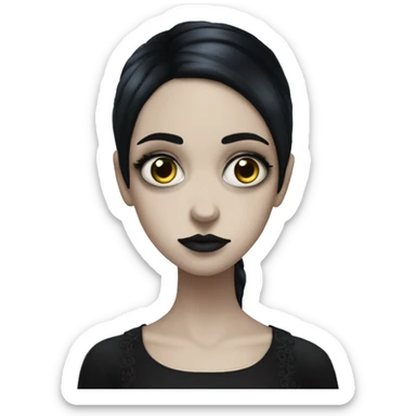 gothic pale girl with black hair and big eyes sticker