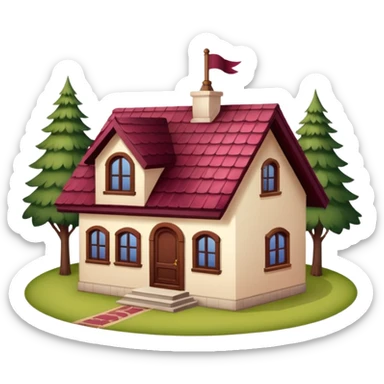 A dacha with a burgundy tiled roof sticker