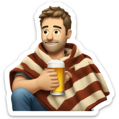 guy drinking a beer watching a movie with a blanket  sticker
