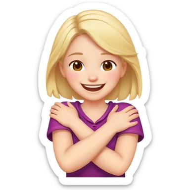 Girl crossed arms holding neck laughing sticker