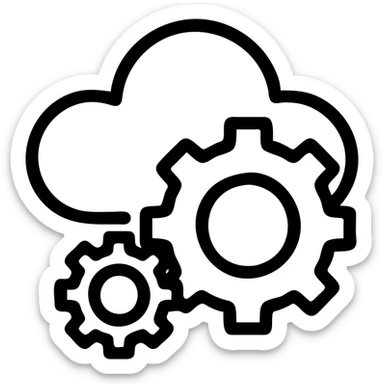 Make the DevOps Cloud Engineer cloud with gears icon monochrome using a single neutral color with minimal color accents and clean lines. Keep the background transparent and the design minimalistic and clear. sticker