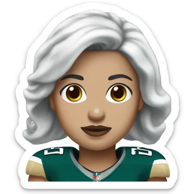  White skin female dark hair red lips wearing Philadelphia Eagles jersey sticker