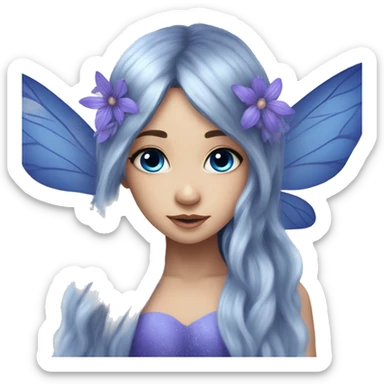 Beautiful, blue flower, fairy, blue, silver, purple, long hair, big wings sticker
