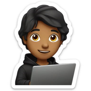 Indian boy wearing a black hoodie with laptop with space background sticker