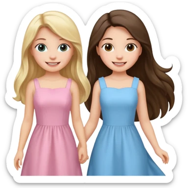 blonde girl in light blue dress and long haired brunette girl in light pink dress sticker