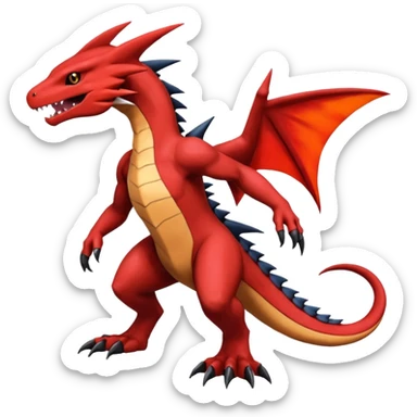 Handsome cool badass edgy Guilmon-Charmeleon-Salandit-Latias-Garchomp-Pokémon-Fakémon-fusion-hybrid-creature, full body sticker