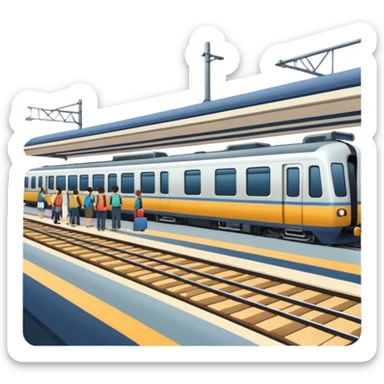 train station scene with train arriving at platform sticker
