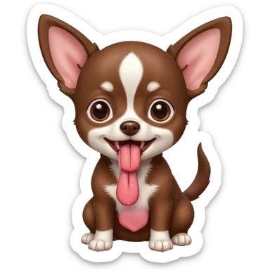 Generate an emoji of a chocolate-colored Chihuahua puppy with its tongue sticking out sticker