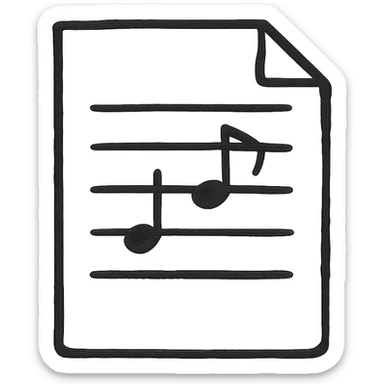 Silhouette of sheet music icon, hand drawn, black outlines, no fill, simple and clean, top view sticker