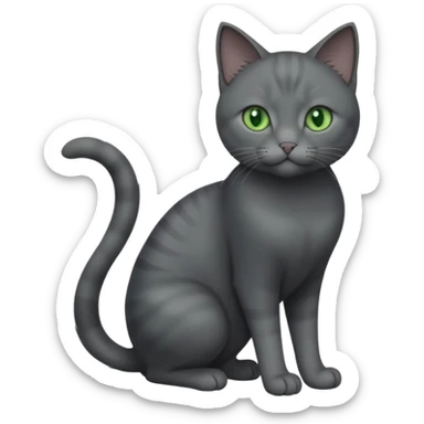 full body view of beautiful female solid dark grey cat with green eyes, grey face, white toes/paws and small white patch on her chest sticker