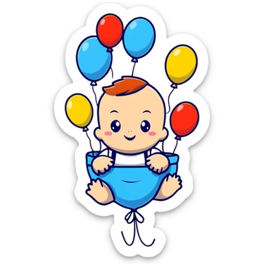 baby surrounded by floating pink balloons sticker