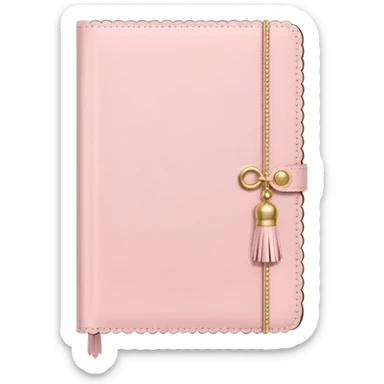 a soft pink journal with scalloped edges, tiny gold dot details, and a small tassel charm, cozy and elegant stationery vibe sticker