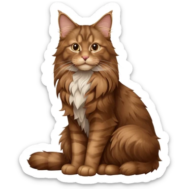 A high-resolution photo-realistic digital illustration of a brown maine coon cat, full body noble maine coon sitting sticker