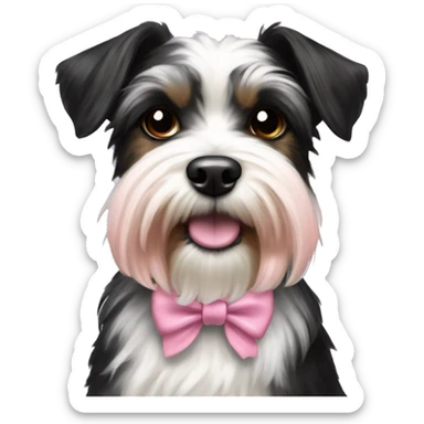 black and white Biewer Terrier with pink bow sticker