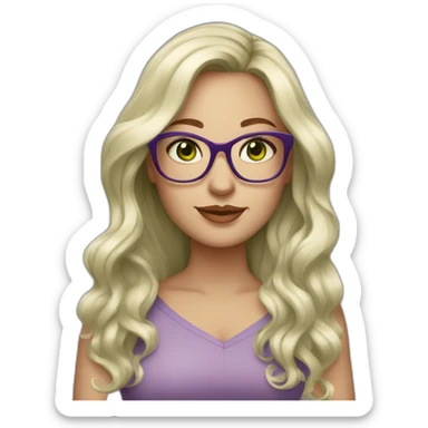 White-curvy-woman-purple-long-wavy-hair-green-eyes-square-glasses sticker