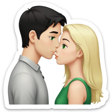 Kissing couple of boy with short black hair and green eyes and blonde girl with long hair sticker