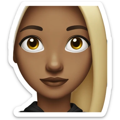 Girl middle length hush cut hair and wear black hoodie and and black eyes with eyeline sticker