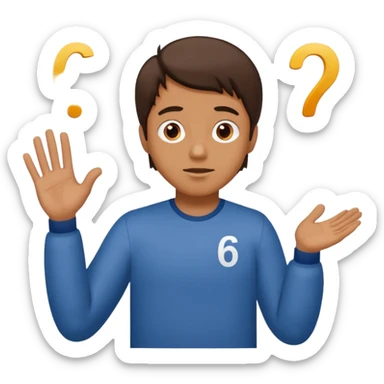 Man shrugging with the number 6 above his left hand and the number 7 above his right hand sticker