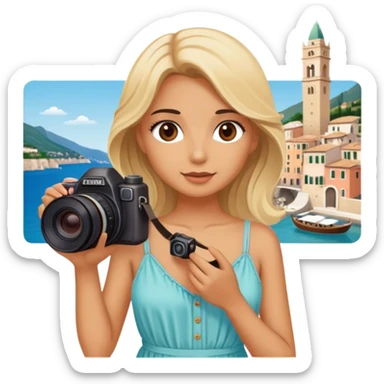 Luxury blonde model, brown eyes, honeymoon traveling in italy sticker
