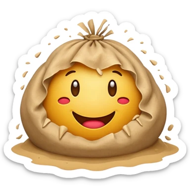 apple style emoji of a torn sandbag with sand spilling, clear and bold sticker