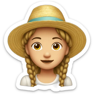a girl with pigtails in a straw hat a hat sticker
