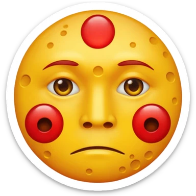 A circular yellow face with many face herpes sores that are close together and red  sticker