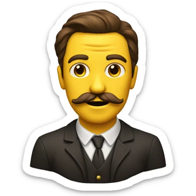 yellow man with chiselled jaw and brown slicked hair, big moustache sticker