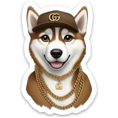 Husky brown with Gucci chains and cap gucci sticker