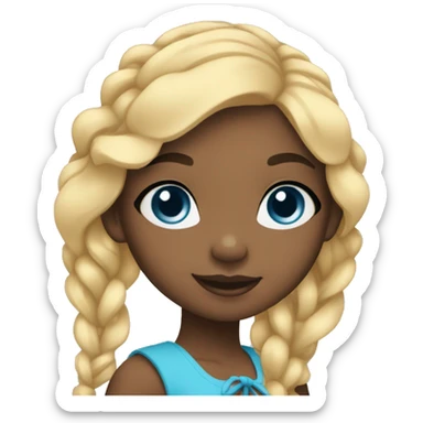  black american girl waves her hand, with blue eyes and tied up blonde hair, sticker