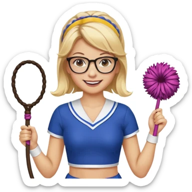  Sexy Dominatrix blonde hair and glasses full body with whip in a cheerleaders outfit  hair ties back sticker