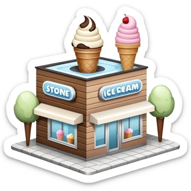 ice cream store at an angle, modern building wood, gray, white materials modern, at an angle sticker