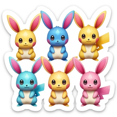 Rainbow-gradients Emolga-Pichu-Plusle-Minun-Victini-fusion sticker