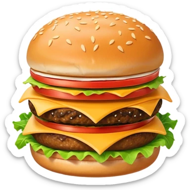 A clean and simple icon of fast food in emoji-style illustration. A burger with fries, nuggets and shawarma, bright and bold colors, simple shapes, flat design, high contrast, inviting and appetizing. sticker