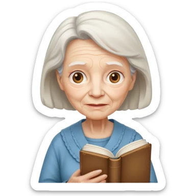 elderly female holding book sticker