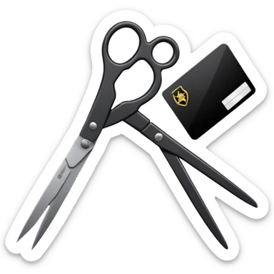 Floating black Scissors cutting in half an idf soldier ID card in 2 parts .hyper realistic sticker