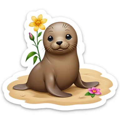 Seal on the beach with flower just basic seal sticker